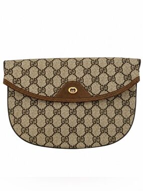 Gucci Beige and Brown GG Supreme Canvas Clutch